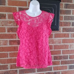 White House Black Market Pink Lace Top Size 6 (1018)